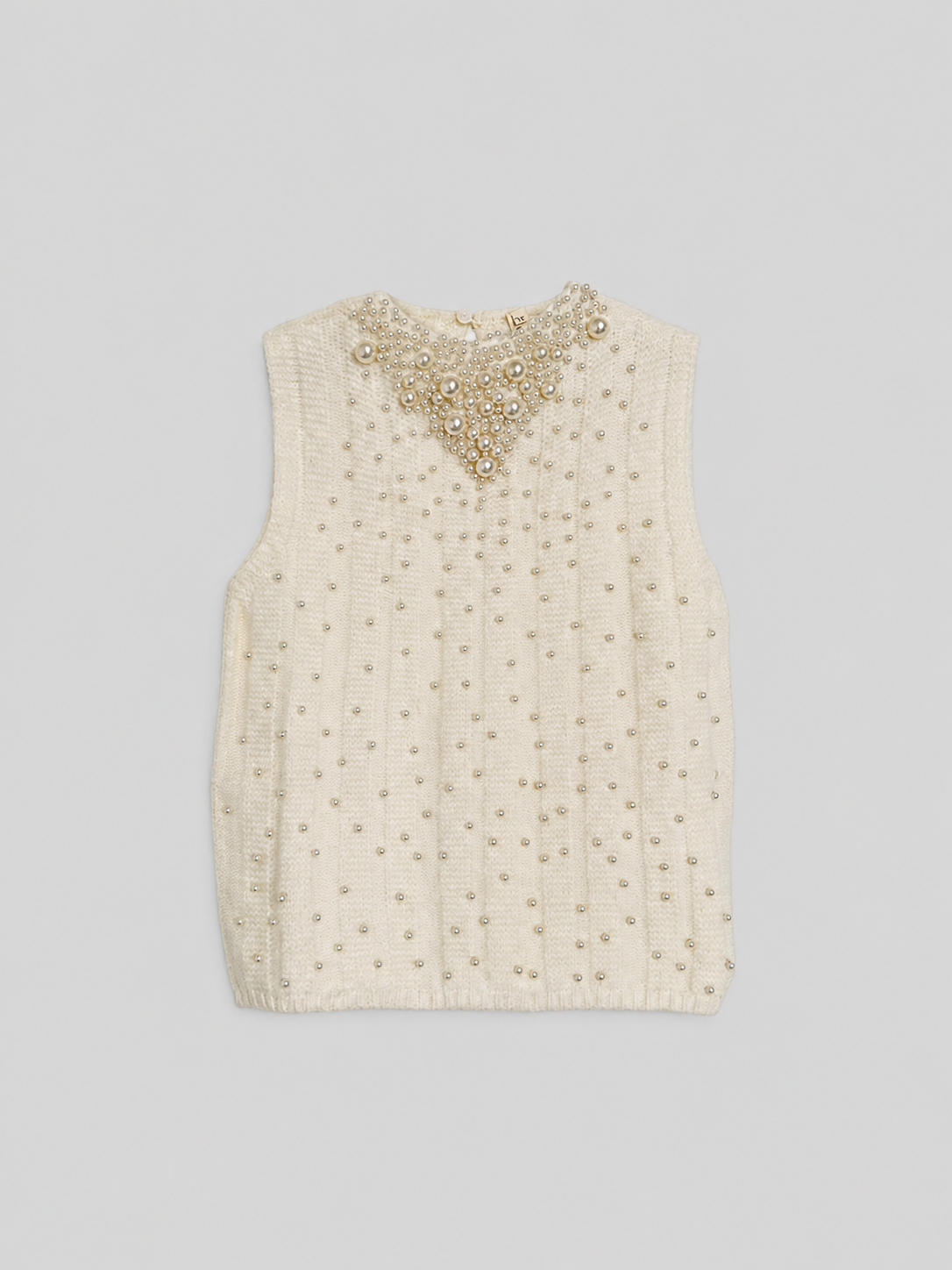 Stricktop mit Perlenbesatz – Cremeweiß