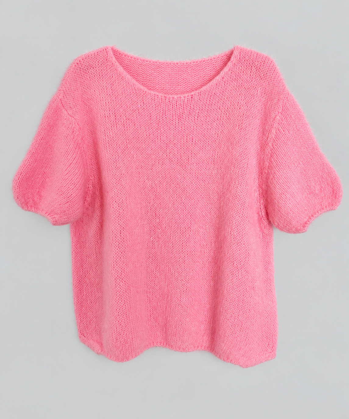 Rosa Mohair-Pullover mit kurzen Ballonärmeln