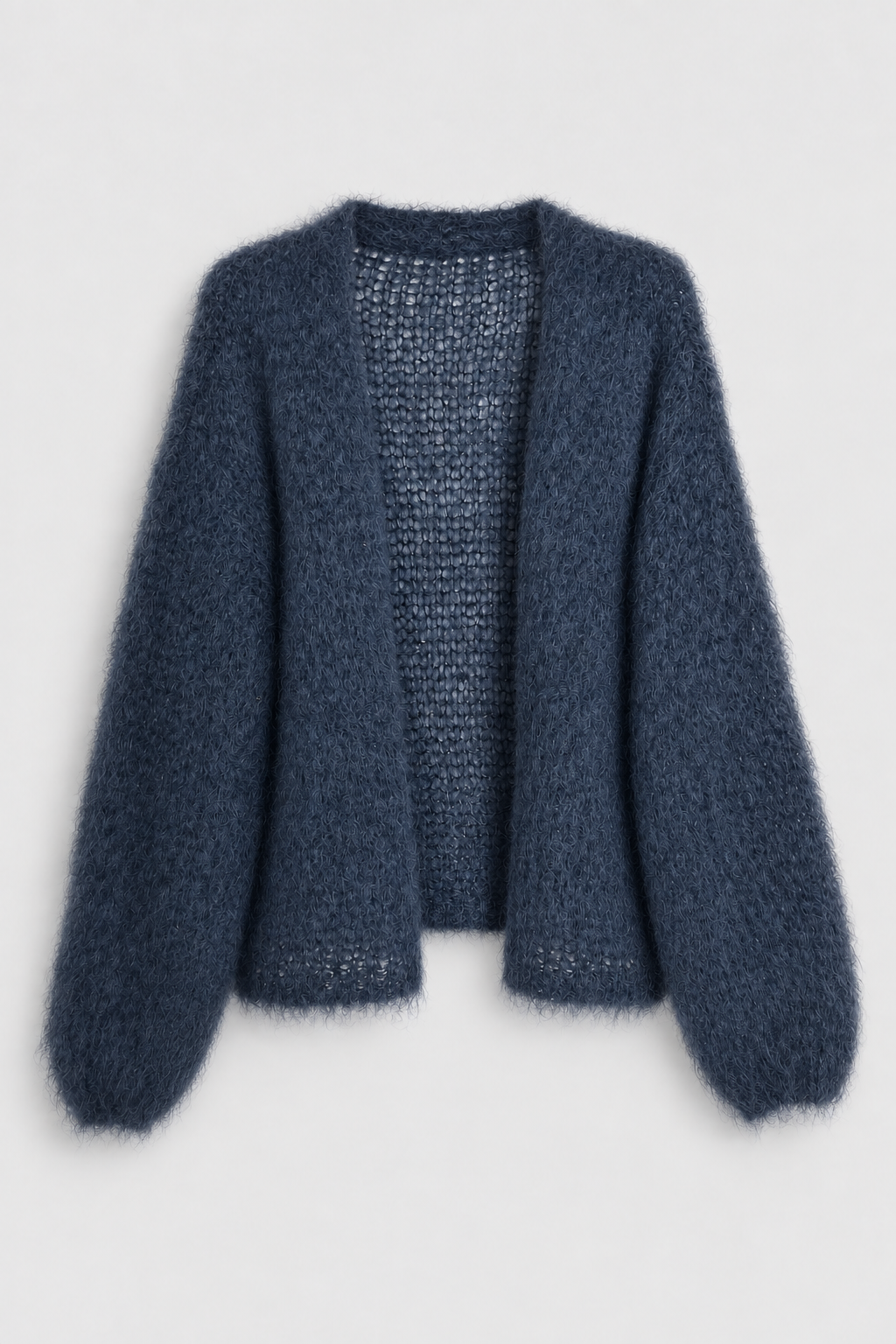 Flauschige Kid-Mohair Strickjacke in Dunkelblau
