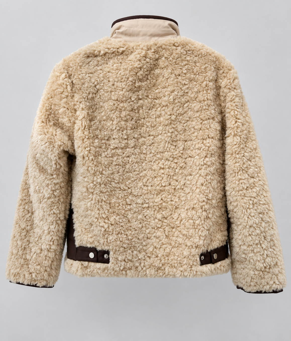 Teddyjacke mit Stepp- & Lederoptik – Creme/Braun