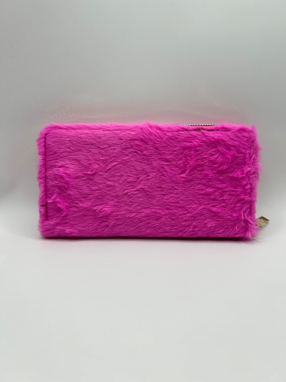 Pinke Plüsch-Geldbörse mit Herzmotiv