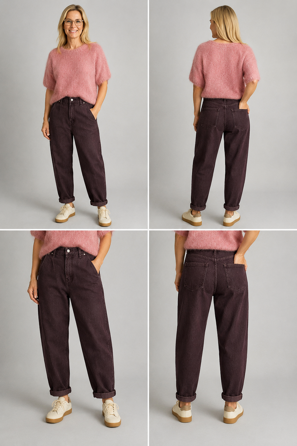 Dunkelbraun melierte High-Waist-Jeans