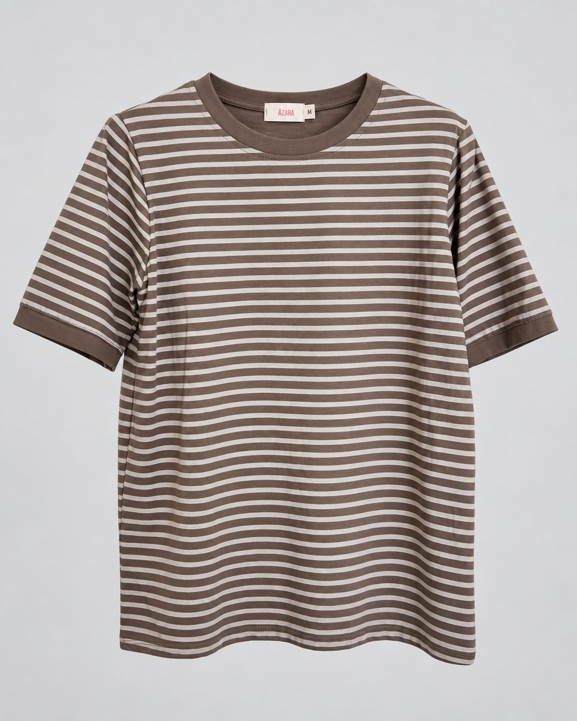 Taupefarbenes T-Shirt mit grauen Streifen