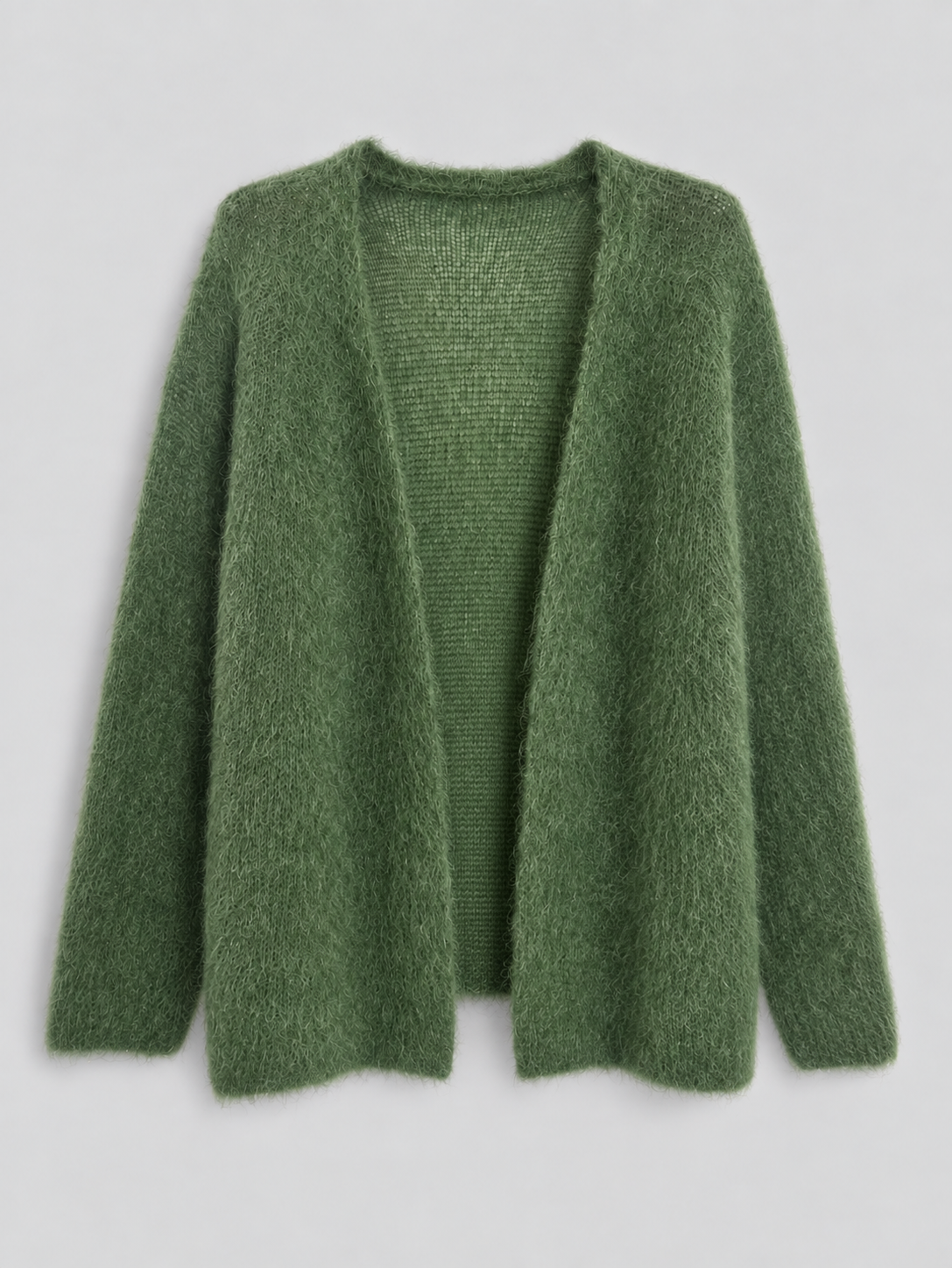 Flauschige Kid-Mohair Strickjacke in Salbeigrün