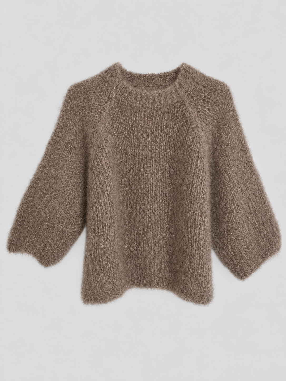 Flauschiger Kid-Mohair Pullover in Taupe