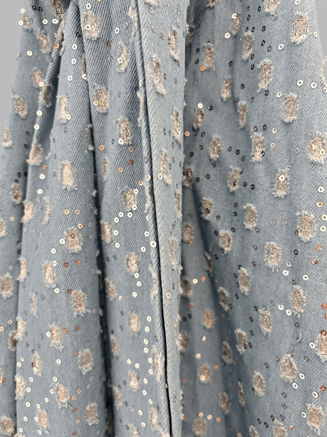 Kleid - Longbluse Jeans mit Spitze & Schleife – Hellblau/Creme